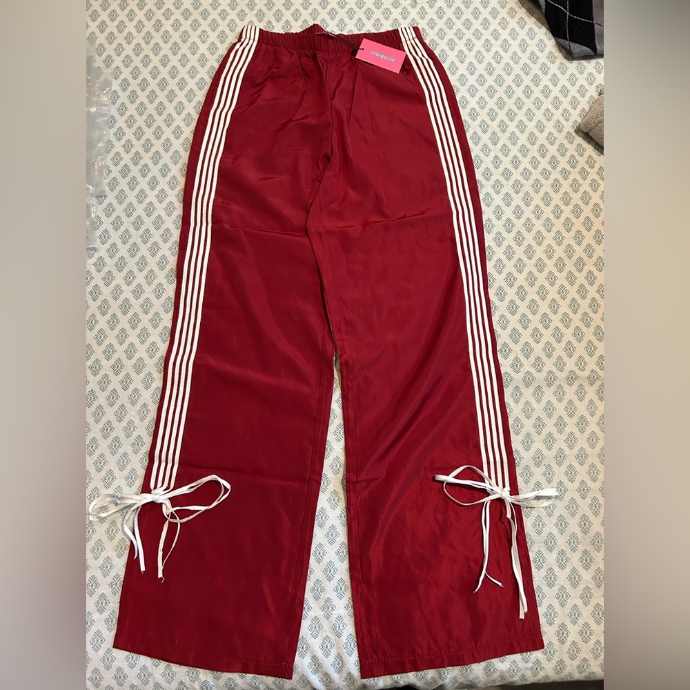 Pacsun Edikted red track pants with bow detail